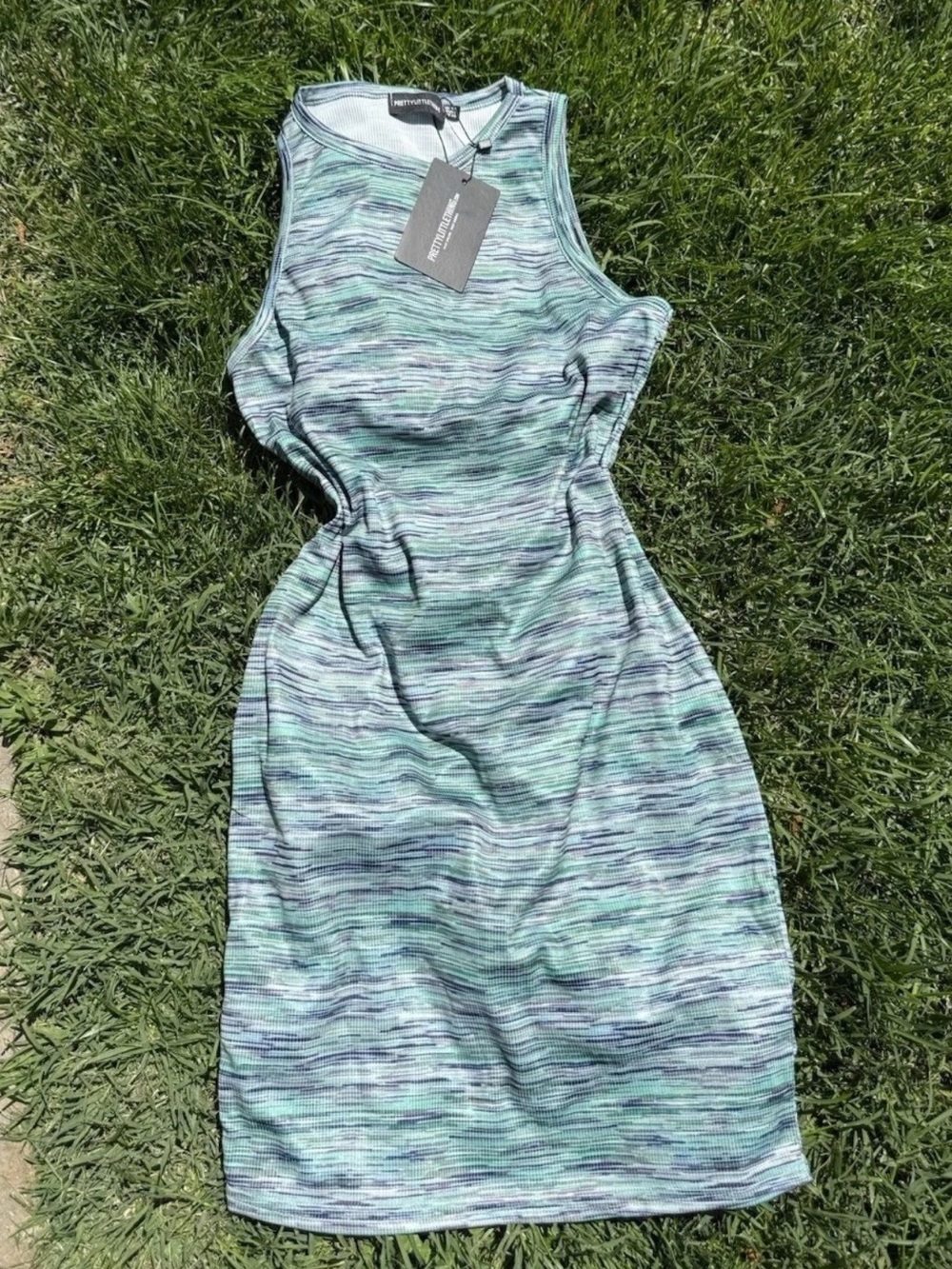 PrettyLittleThing 6 Mint & Light Blue Space-Dye Midi dress